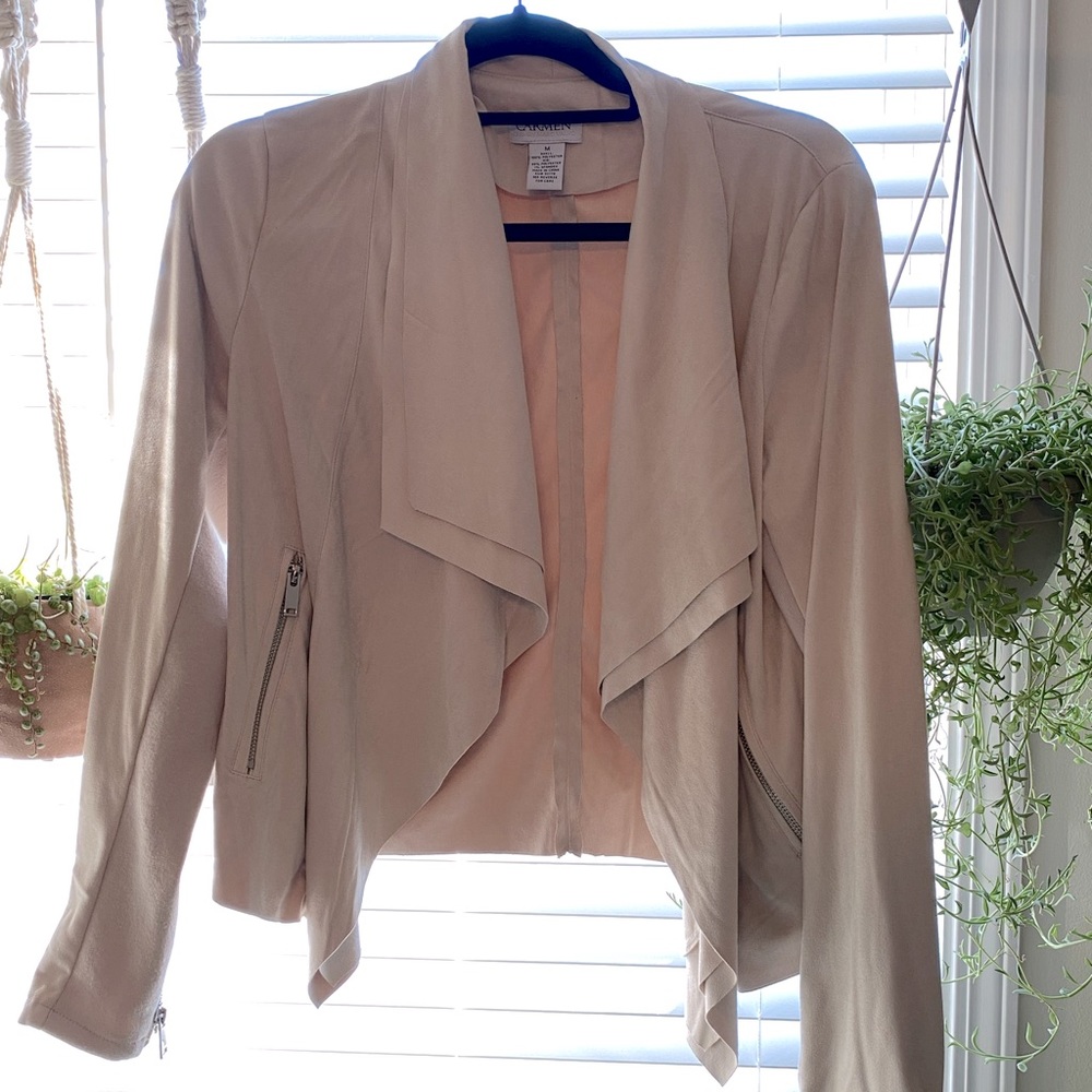Carmen Marc Valvo light cream faux suede jacket